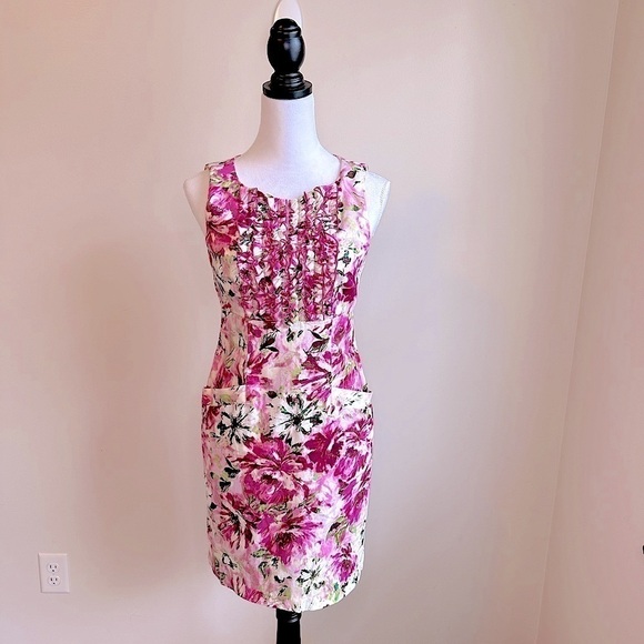 Dress Barn Pink Floral Print Sleeveless Sheath Dress Size 4Petite **Like New** - Picture 12 of 12